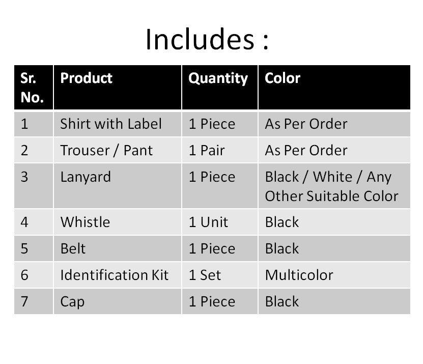 Security Guard Uniform Brown Shirt Black Pant include list