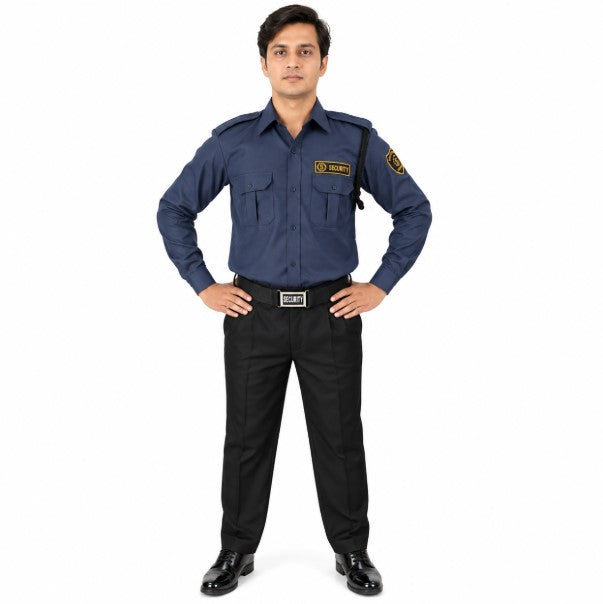 security guard uniform grey shirt black pant front