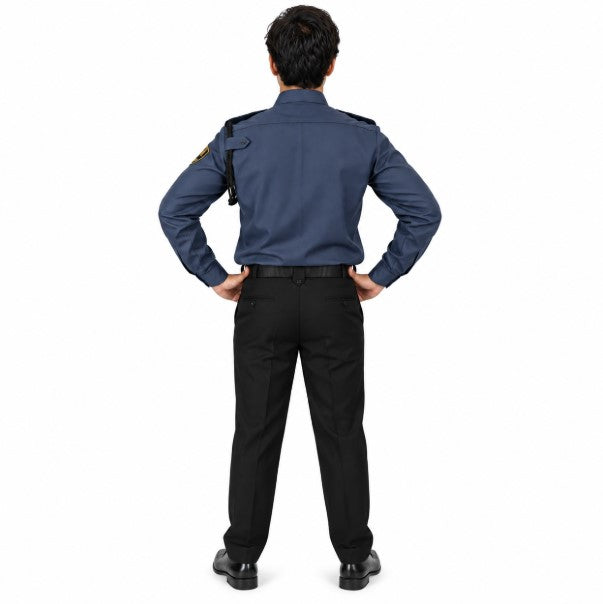 security guard uniform grey shirt black pant back view