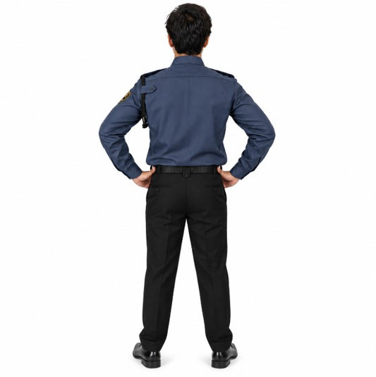 security guard uniform grey shirt black pant back view