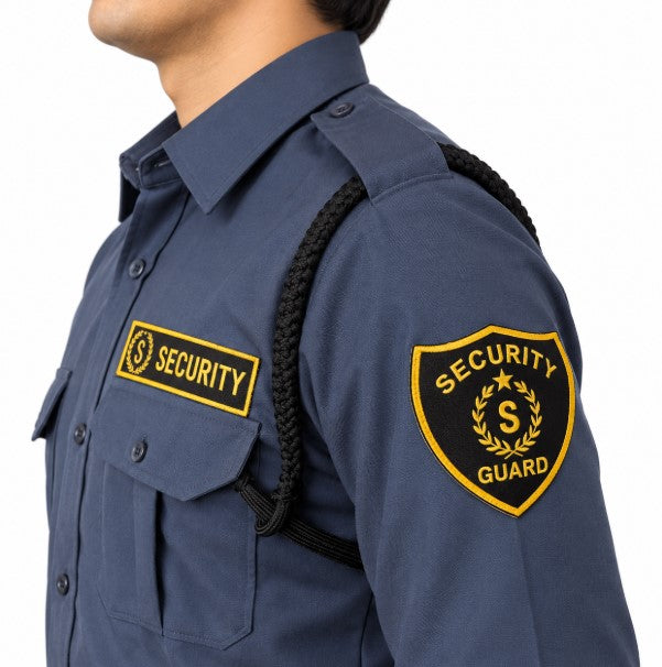 security guard uniform grey shirt black pant shirt chest